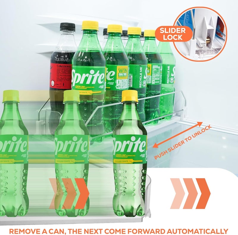 SIP SORT Fridge Organizer for Drinks, Upgraded Design of Fridge Can Organizer with Larger Stopper Height. Width Adjustable Automatic Can Holders for Fridge with Lock. Holds 10 Cans (2 Rows, White) - Image 4